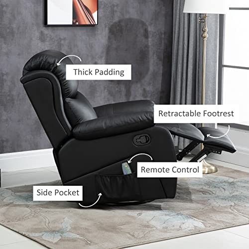 HOMCOM PU Leather Massage Recliner Chair with 8 Points and Heat, Manual Reclining Chair with Swivel Base, Footrest and Remote, Rocking Armchair, Black HOMCOM PU Leather Massage Recliner Chair with 8 Points and Heat, Manual Reclining Chair with Swivel Base, Footrest and Remote, Rocking Armchair, Black