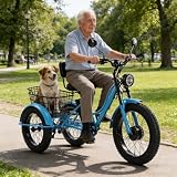Tricycle électrique 24 Pouces à 7 Vitesses Pour Adultes, Vélo à 3 Roues Avec Pneus Larges, Batterie 48 V 18 Ah Et Autonomie De 64 Km,3 Modes De Conduite,Grand Panier De Rangement, écran Lcd Blue