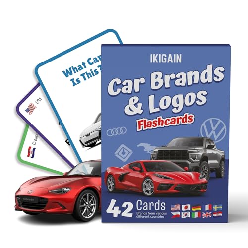 Car Brands and Logos - Flash Cards for Kids Ages 4-8 | Educational Car Game for Toddlers & Young Car Enthusiasts | 42 Car Logo Recognition Cards with Trivia for Boys