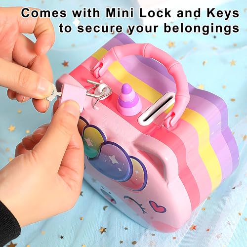 Image of VGRASSP Unicorn Theme Metal Piggy Bank Toy for Kids - Cute Money Safe with Lock and 2 Keys - Gullak Coin Box Gift for Boys and Girls - Color As Per Stock