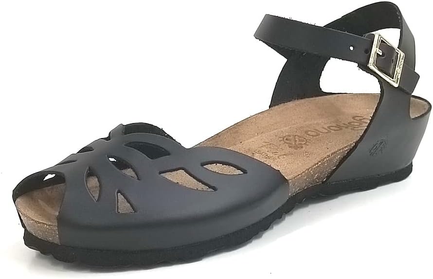 YokonoBlack Leather Wedge Sandals - Leather