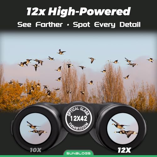 Image of 12x42 HD Binoculars for Adults High Powered - Waterproof BAK4 Prism Binoculars for Bird Watching, Hunting, Travel, Hiking & Opera - Super Bright Lightweight Binocular (Black)