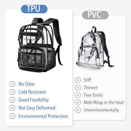Image of Cusangel Large Clear backpack for girls,16in TPU Plastic Bookbag,Stadium,school, and other security check locations (Black)