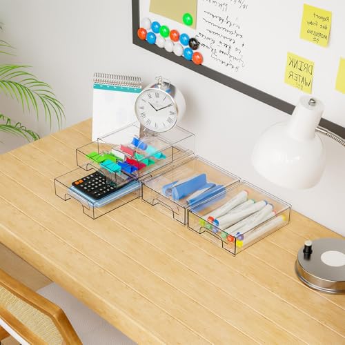 Yieach 2.2\'\' Tall Acrylic Clear Stackable Storage Drawer Organizer,8 Pack Desk Organization and Storage,Plastic Office Supply Organizer,Drawer Storage Organizer for Makeup,Accessory,Pen,Art Crafts - Thumbnail 7
