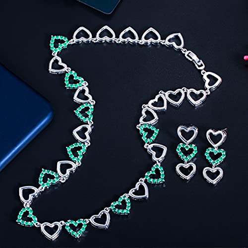 Conjunto de collar y pendientes de corazón verde en circonita para fiesta de mujer