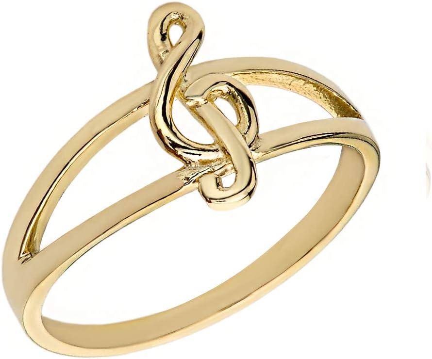 Dainty 10k Yellow Gold Split Shank Treble G-Clef Music Note Ring