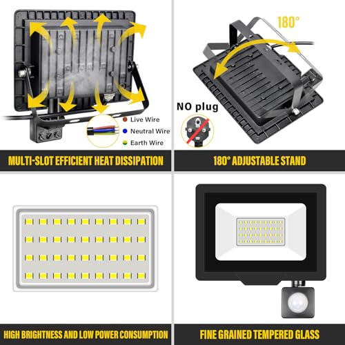 RIGIDON 2 Pcs PIR Motion Sensor Outdoor Security Light, 30W 3000 Lumens Outside Led Floodlight - Image 3
