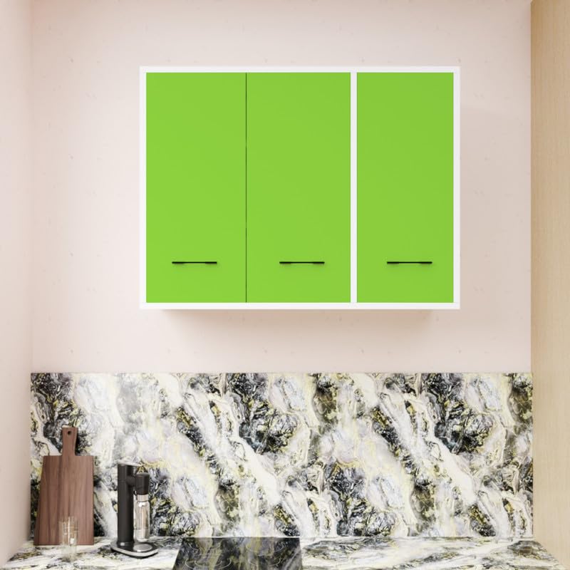 Funtree Multipurpose Inside 3 Door Wall Mounted Wooden Cupboard with Adjustable Shelves | Kitchen, Bedroom, Living Room & Office Storage Cabinet | Size:90x33x63.8 Cm | Color: White & Parrot Green