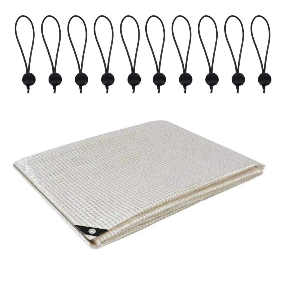3 x 4 m Tarpaulin Waterproof Heavy Duty Cover Camping Ground Sheet Caravan Furniture Multipurpose + 10 Bungee Balls (Clear - 100 GSM)