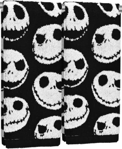 AEUEFUEA Halloween Skull Hand Towels 2 Pack, Reversible Black White Cotton - image 1