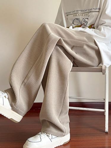 ZAFUL Mens Corduroy Pants Straight Leg Drawstring Elastic Waist Casual Pants Lounge Baggy Trousers with Pockets4