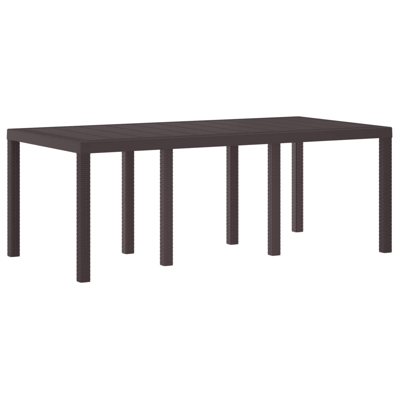 Conjunto de comedor de jardín moderno de 9 piezas de polipropileno, compuesto por mesa rectangular y seis sillas con reposabrazos, color marrón para terraza