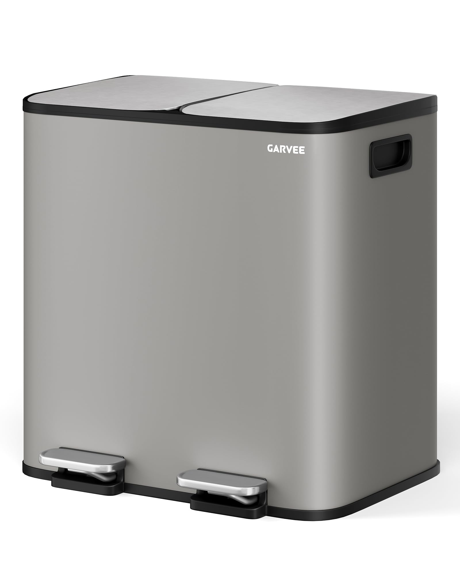 GarveeHome Mülleimer Küche, Mülleimer 2 fächer, Mülltrennsystem 2 x 15 Liter, Tretmülleimer mit Edelstahldeckel, Softclose-Deckel mit Inneneimer für Recycling und Restmüll, Grau