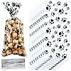 100 Pieces Pet Paw Print Cone Cellophane Bags Heat Sealable Candy Bags Dog Paw Gift Bags Cat Treat Bags with 100 Pieces…