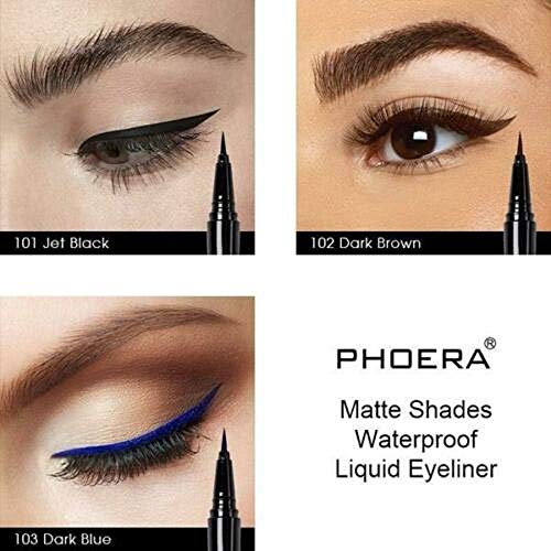 AQUAPURITY PHOERA® WATERPROOF LIQUID EYELINER PEN BROWN BLACK AND 4 MORE COLOURS SMUDGE PROOF EYE LINER LONG LASTING MAKEUP COSMETICS UK (101 jet black) - Image 4
