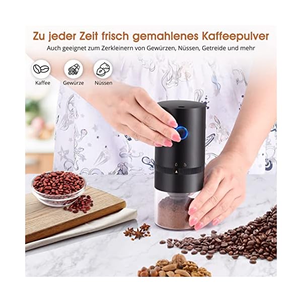 XIAZIR Kaffeemühle Elektrisch Gewürzmühle Leistungsstarker Motor Verstallbar Mahlgrad 30g Füllmenge Mühle für… – Bild 3