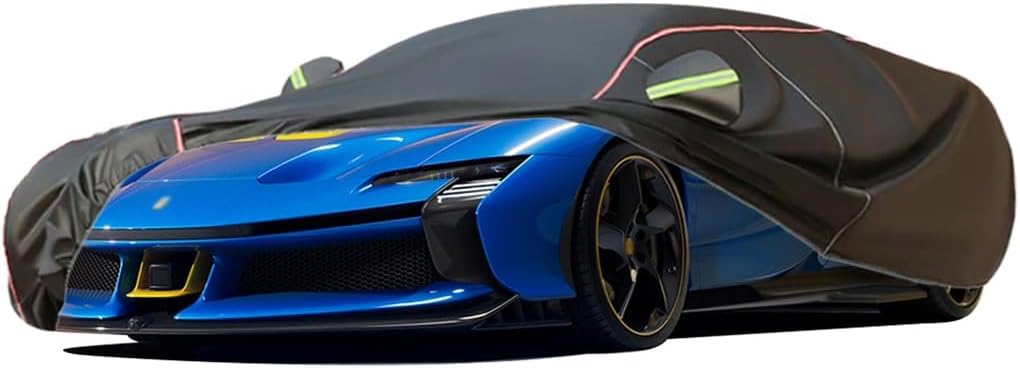 WOLWES Car Cover Are Suitable For Ferrari SF90 Spider/SF90 Stradale All-weather Windproof, Snowproof, Rainproof, UV-protected And Breathable All-season Universal With Side Door Zip Oxford Cloth Car Co