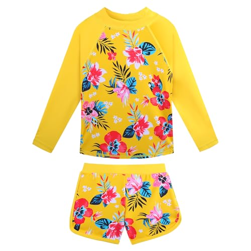 Image of BAOHULU Girls Rash Guard Swimsuit 2 Pieces Long Sleeve Bathing Suit UPF 50+ Quick Dry Beach Swimwear Size 3-14 Years