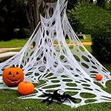 ENYACOS Halloween Deko Spinnennetz Groß – Realistisches, Flexibles Spider Web für Indoor/Outdoor | Riesen Spinnennetz für Vorgarten, Garten & Party – Spinnenweben Deko (A)
