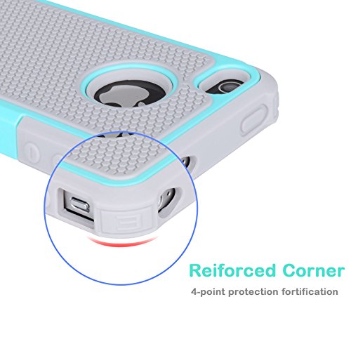 Image of Jeylly iPhone 4S Case, iPhone 4 Cover, Shock Absorbing Hard Plastic Outer + Rubber Silicone Inner Scratch Defender Bumper Rugged Hard Case Cover for Apple iPhone 4 /4S - Turquoise&Grey