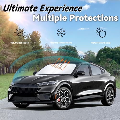 Image of Windshield Sun Shade for Ford Mustang Mach E 2021-2023, Car Front Window Sunshade with 240T Sun Visor Protector Blocks UV Rays Heat Sun Shield Accessories
