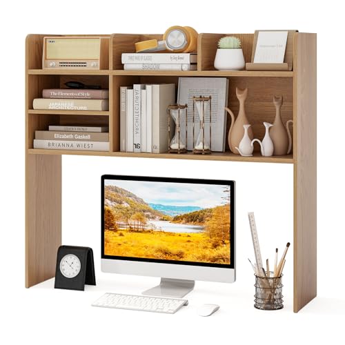 HOMASIS Étagère de Table à 3 Niveaux avec Tablettes Réglables en Hauteur,Bibliothèque de Bureau avec Dispositif Antibasculement et Patins...