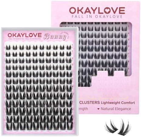 OKAYLOVE Manga Lash Clusters, BUNNY 8-18mm Natural Wispy Eyelash Clusters, 120pcs CC Curl Anime Individual Lashes Clear Band Fairy Cluster Eyelashes Extensions for Party, Cosplay