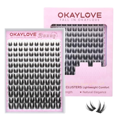 OKAYLOVE Manga Lash Clusters, BUNNY 8-18mm Natural Anime Eyelash Cluster with Spikes, 120pcs CC Curl Fairy Individual Lashes Clear Band Wispy Cluster Eyelashes Extensions for Party, Cosplay by OKAYLOVE - Used condition - US$18.99