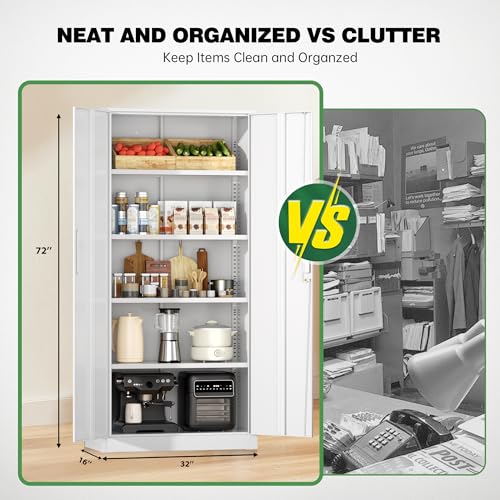 Image of Greenvelly Metal Garage Storage Cabinet,Steel Lockable Storage Cabinet with 2 Doors and 4 Adjustable Shelves,Tall Metal Cabinet Locking File Cabinet for Office,Home, Garage, Gym, School