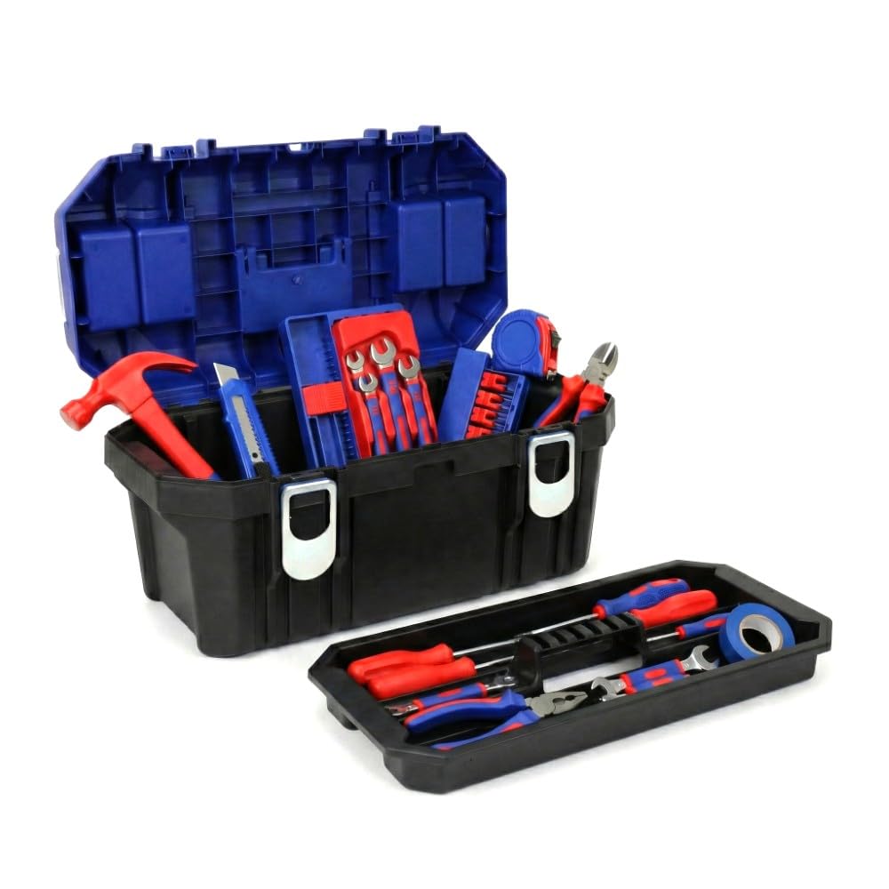 WORKPRO 19'' Metal Kilitli Plastik Takım Çantası, ABS Malzeme, 48.8x26.5x24.5 cm, 15 kg Taşıma Kapasiteli, 2 Şeffaf Bölmeli
