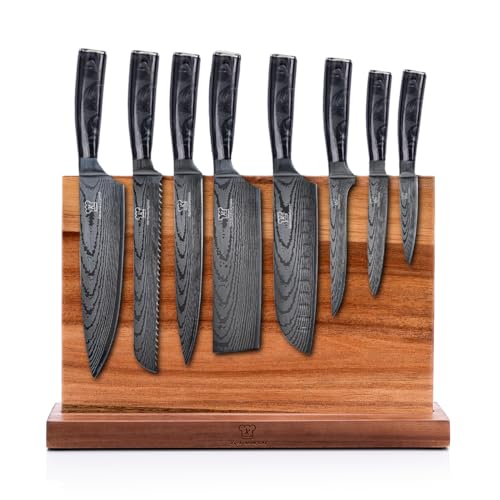 KÜCHENKOMPANE Edelstahl Messerset Kuro mit magnetischem Messerblock | 8-teiliges Küchenmesser Set | Kochmesser mit ergonomischen Epoxid-Griff | rostfrei & scharf | Designed in Germany