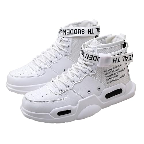 Hhhchpm Mens Fashion Sneakers High Top Walking Shoes Sport Athletic Casual Shoe Vogue Stylish Men Skateboarding Shoes (White and Black,10.5)