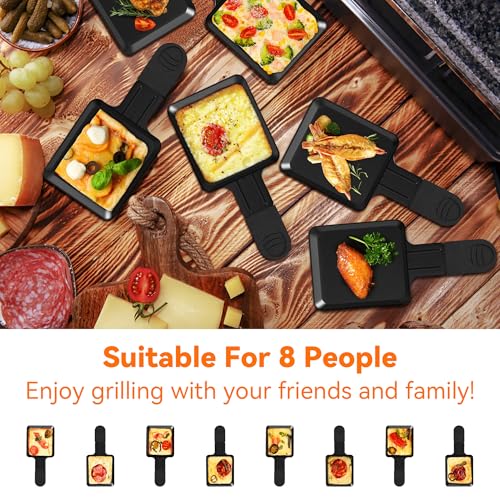Yoassi 8 Pcs Mini Sartén de Raclette con Mango Aislado Sartenes de Raclette con Revestimiento Antiadherente para Parrilla Eléctrica Accesorios de Raclette Grill con 8 Palas para Queso Huevo Pollo - imagen 6