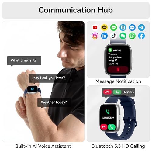 Image of Smart Watch with Alexa Built-in, 1.83 inch HD Touchscreen Fitness Tracker with Bluetooth Calling, Fitness Watch with Heart Rate /Sleep Monitor /120+ Sports, IP68 Waterproof Smartwatch for Android iOS, Blue