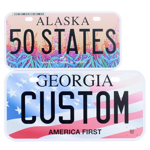 Custom Kids Mini License Plate, US 50 State Designs, Durable Plastic Decorative Tag, 6x3, 5x2.5, 4x2 Inch Sizes for Mini Bikes & Ride-On Toys