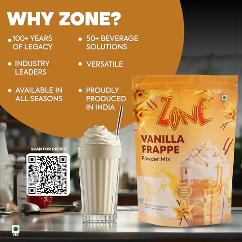 Image of Zone Vanilla Frappe Powder | Premium Cafe-Style Frappe Base for Cold Coffees, Milkshakes, Frappes, Iced Coffees & Desserts | Smooth & Creamy Instant Frappe Premix Powder | 1kg Pack - More Servings, Perfect For Cafe Restaurants & Professional Use