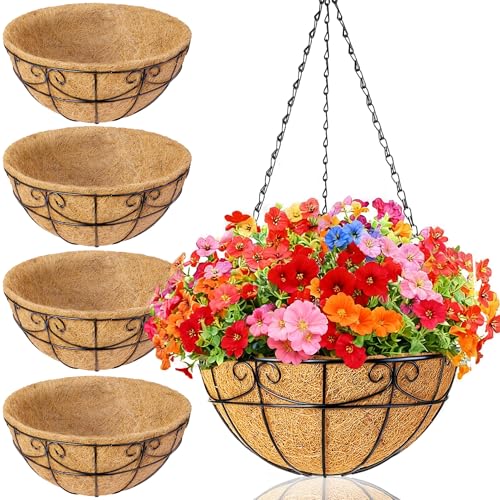 EINYEXW 4 Pack 12 Inch Hanging Baskets for Plants Outdoor - Metal Hanging Planters for Outdoor...