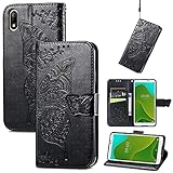 SATURCASE Hülle für Wiko Jerry 4 / Wiko Y70, Schmetterling Blume PU Lederhülle Magnetverschluss Brieftasche Standfunktion Handschlaufe Handy Tasche Schutzhülle für Wiko Jerry 4 / Wiko Y70 (HF-Schwarz)