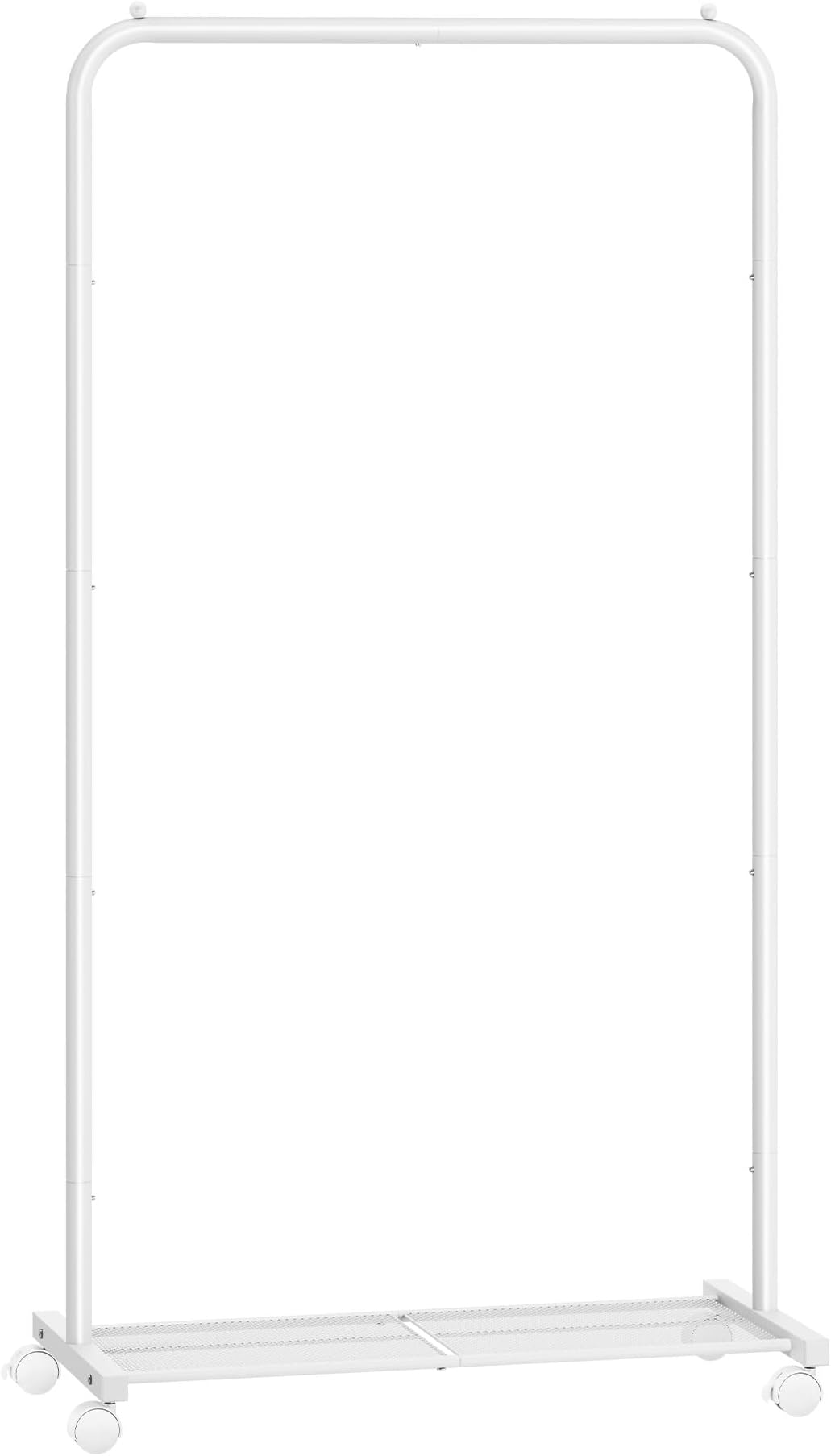 SONGMICS Clothes Rack, Clothes Rail on Wheels, Metal Clothing rail for Bedroom, 74 cm Long Hanging Rail, with Storage Shelf, 2 Lockable Wheels, 35 kg Load Capacity, White HSR130W01
