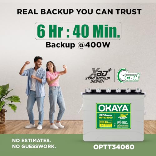 Image of OKAYA PRO Power OPTT34060 310Ah Advanced Tall Tubular Inverter Battery for Home, Office & Shops | Robust & Compact Design | Extra Backup Plus (XBD+Technology) | 60 Months Total Warranty