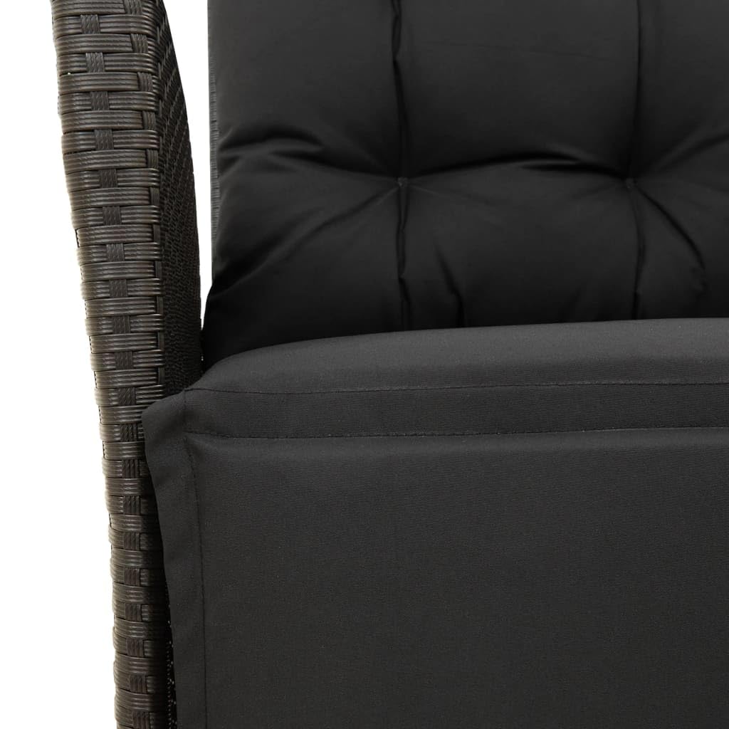 7-częściowy zestaw mebli ogrodowych z czarnego polirattanu, regulowany fotel relaksacyjny z poduszkami, stół z drewna akacjowego 190 x 90 cm, odporny na promieniowanie UV, na taras, balkon