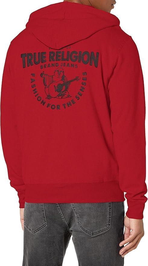 True Religion Men’s Puff Print Core Zip Up Hoodie for Men – Y2K Graphic Hoodie, Mens Hoodies with Oversized Graphic - Image 4