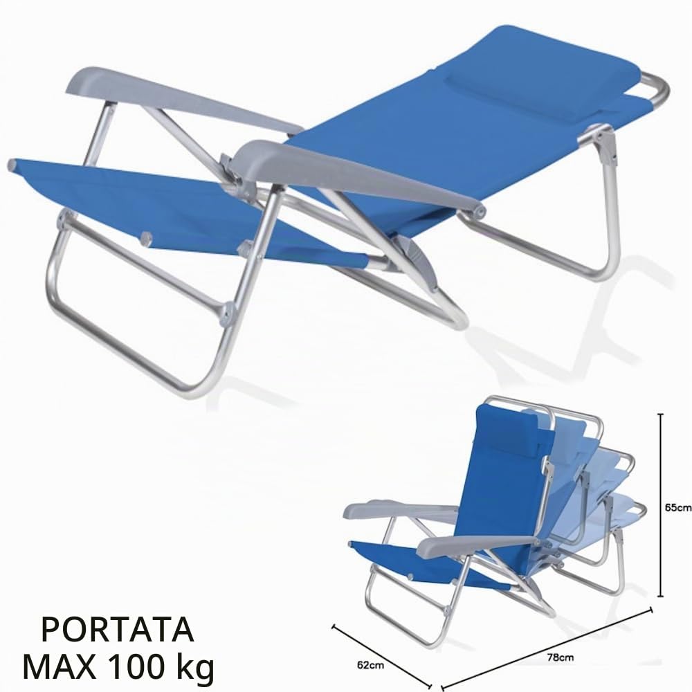 Generico SPIAGGINA MARE IN ALLUMINIO PALAU BLU RECRINABILE PIEGHEVOLE CON POGGIATESTA