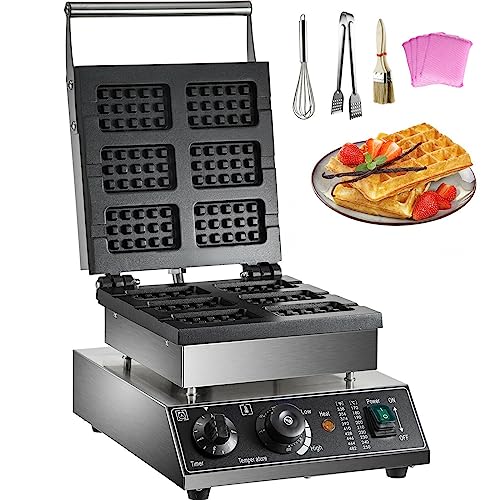 Máquina for hacer gofres eléctrica, Waffleras cuadradas redondas, Mini máquina for hacer tortitas holandesas, electrodomésticos de cocina herramientas eléctricas(6 Pcs Square Waffle)