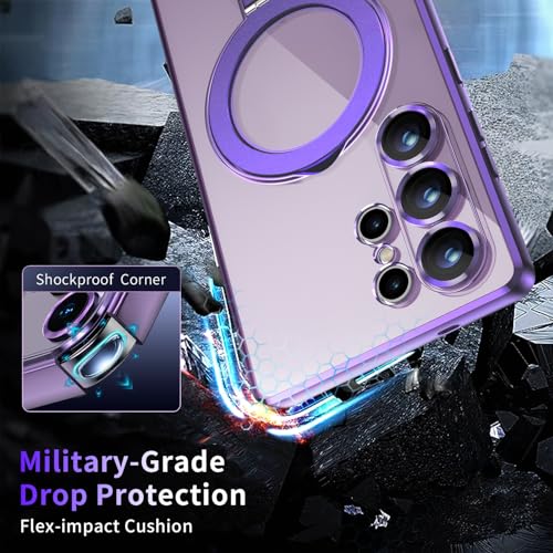 Image of Magnetic Stand & Full Camera Lens Protector Case for Samsung Galaxy S25 Ultra[Compatible with MagSafe][Military Drop Protective]Not Yellowing Clear Slim Soft S25 Ultra Phone Case for Women Men,Purple