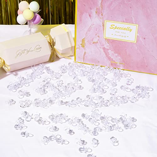 Image of XINHUIDALSQ 150 Mini Acrylic Pacifiers for Baby Shower Girl Game, 0.86 Inch Bulk Chupones para Gender Reveal Party Favors Table Decoration (Clear)