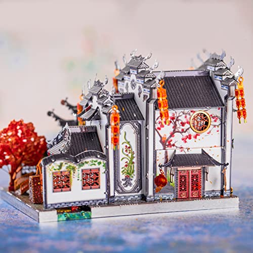 Mu 3D Metal Puzzle For Adult Chinese Landscape Architecture Anhui Style Gardens, Jigsaw Diy Miniature Model Kits For Beginner Building Birthday Gift, 124Pcs #TOP5