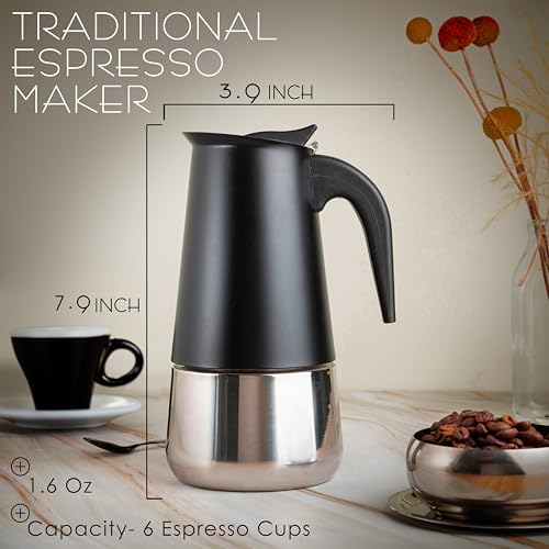 Image of Mixpresso 6 Cup Greca Moka Pot, Stainless Steel Stovetop Espresso Maker | 300ml /10oz Italian stovetop coffee maker with classic percolator design, ideal for preparing coffee at home or while camping
