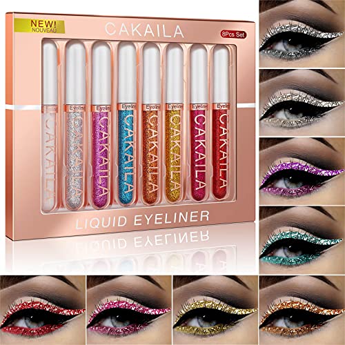 Sumeitang 8 Colors Liquid Glitter Eyeliner Set, Metallic Shimmer Glitter Eyeshadow Pigment Eyebrow Shimmer Waterproof Longlasting Sparking Colorful Eyeliner Kit, High Pigmented Brighten Eye Liner #TOP5