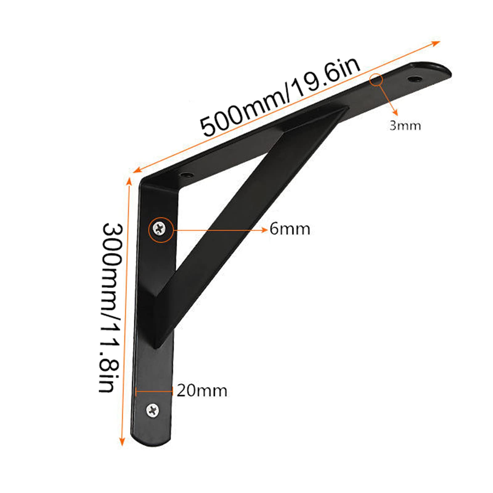 X2 Staffe per Mensole Galleggianti,Supporto per scaffalature Triangolo,Supporti per Mensole a Parete ad Angolo Retto,Staffa angolare per Addensare 4 mm,Accessori Completi,500 * 300mm